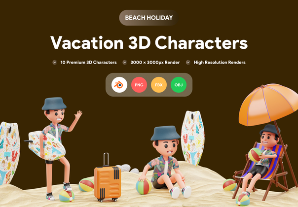 假期三维人物插图 (Vacation 3D Character Illustration)