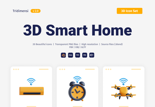 智能家居 3D 图标集 (Smart Home 3D Icon Set)