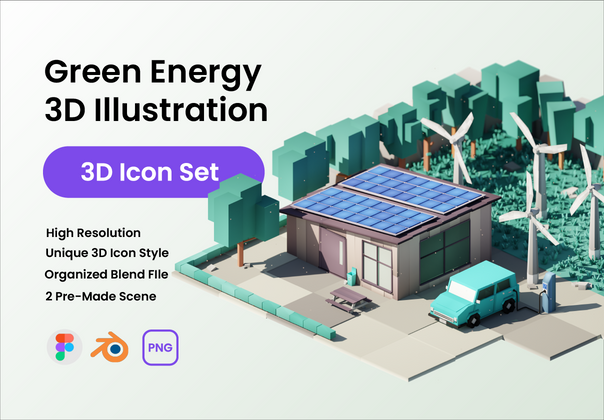 绿色能源 3D 插画 (Green Energy 3D Illustration)