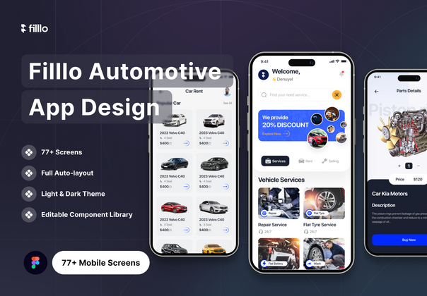 Filllo 汽车应用程序 UI 工具包 (Filllo Automotive App UI Kit)