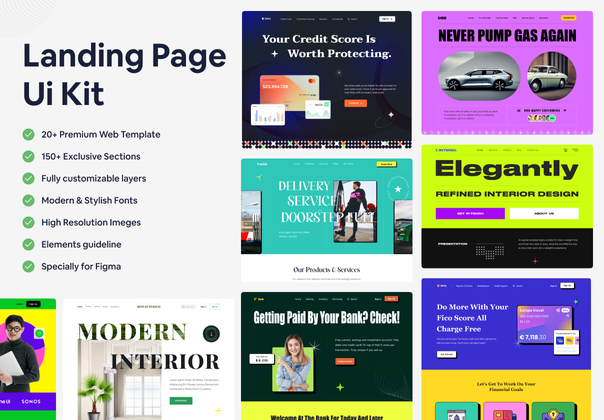 登陆页面 UI 工具包设计 (Landing Page UI Kit Design)