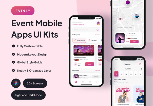 Evinly - 活动移动应用程序 UI 工具包 (Evinly - Event Mobile Apps UI Kits)