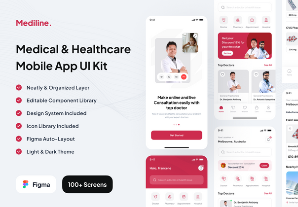 Mediline - 医疗保健应用程序 UI 工具包 (Mediline - Medical & Healthcare App UI Kit)