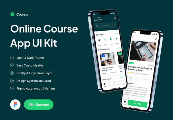Courser - 在线学习应用程序 UI 工具包 (Courser - Online Learning App UI Kit)