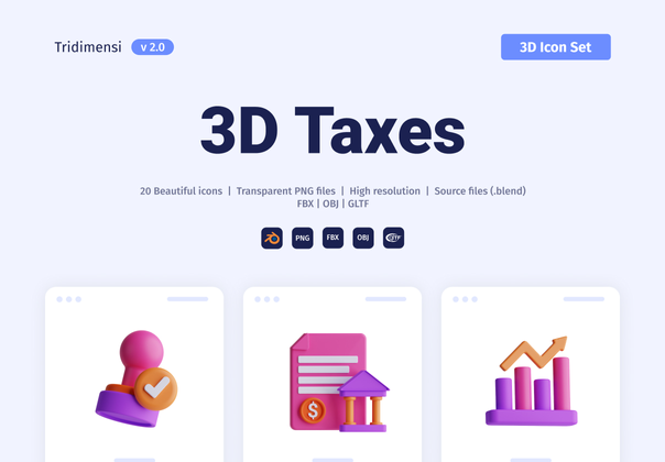 3D 税收图标集 (3D Taxes Icon Set)