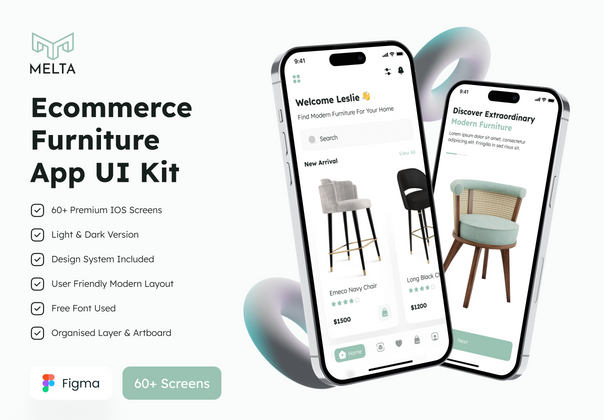 Melta - 电子商务家具应用程序 UI 工具包 (Melta - Ecommerce Furniture App UI Kit)