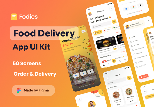 Fodies - 食物配送应用程序 UI Kit (Fodies - Food Delivery App UI Kit)