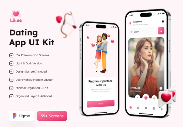 Likee - 约会应用程序 UI 工具包 (Likee - Dating App UI Kit)