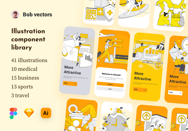 41 幅线条平面矢量插图 (41 line flat vector illustrations)