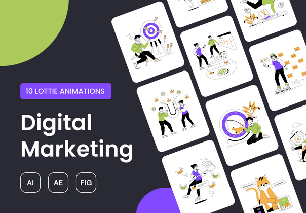 数字营销 洛蒂动画 (Digital Marketing Lottie Animations)