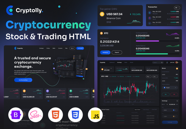 Cryptolly - 加密货币网页和仪表板 (Cryptolly - Cryptocurrency Landingpage & Dashboard)