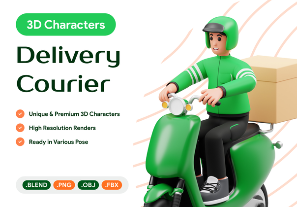快递员》3D 角色插画 (Delivery Courier 3D Character Illustration)