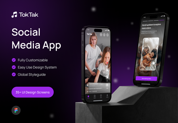 TokTak - 社交媒体应用程序用户界面工具包 (TokTak - Social Media App UI KIT)