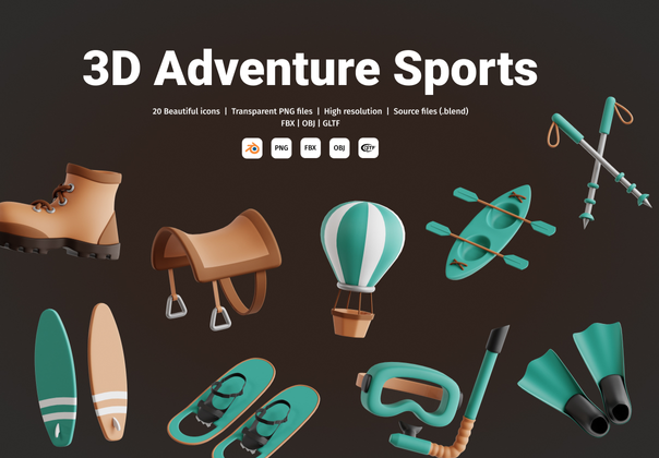 探险运动 3D 图标集 (Adventure Sports 3D Icon Set)