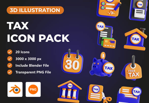 税务 3D 图标集 (Tax 3D Icon Set)