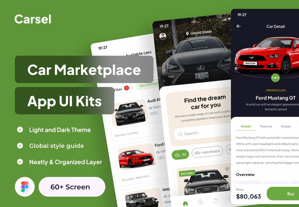 Carsel - 汽车市场应用程序 UI 工具包 (Carsel - Car Marketplace App UI Kits)