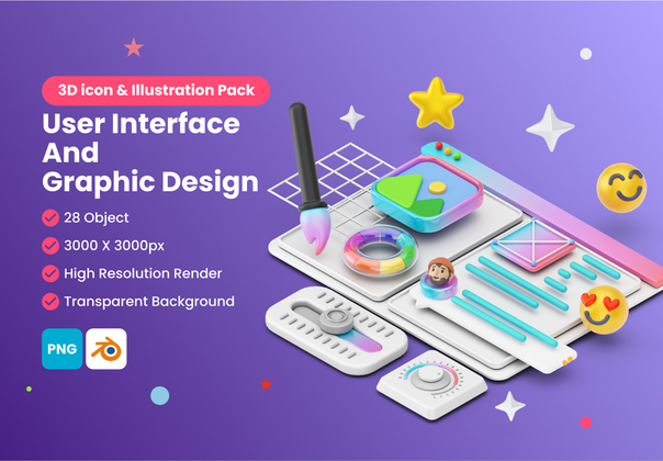 用户界面和平面设计 3D 图标和插图包 (User Interface And Graphic Design 3D Icon & illustration pack)