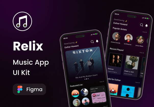 Relix Figma - 音乐应用程序 UI Kit Figma (Relix Figma - Music App UI Kit Figma)