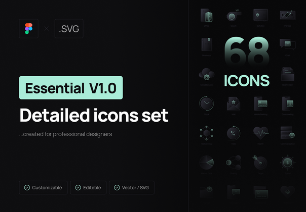 必备 V1.0 详细图标集 (Essential V1.0 Detailed Icons Set)