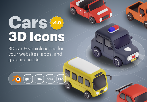 Carly - 汽车和交通工具 3D 图标集 (Carly - Car & Vehicle 3D Icon Set)