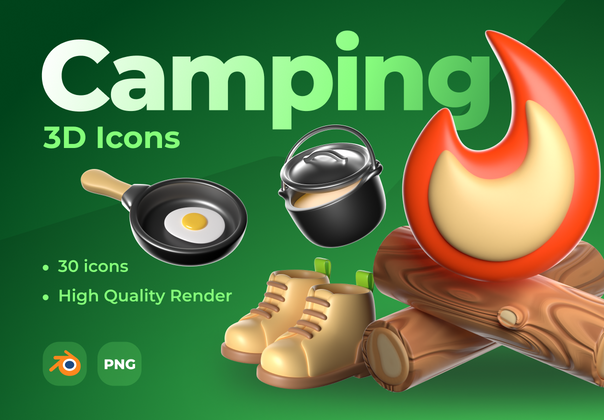 3D 图标集 - 露营和旅行 (3D Icon Set — Camping and Travel)
