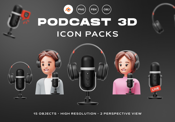 播客 3D 图标 (Podcast 3D Icon)