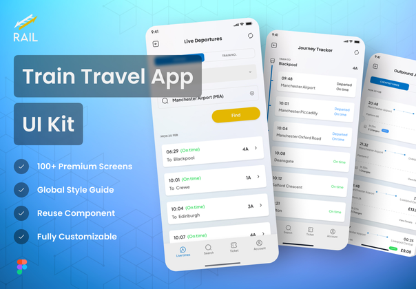 铁路 - 火车旅行应用程序 UI 工具包 (Rail - Train Travel App UI Kit)