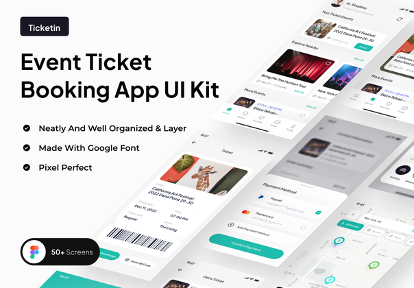 Ticketin - 活动门票预订应用程序 UI 工具包 (Ticketin - Event Ticket Booking App UI Kit)