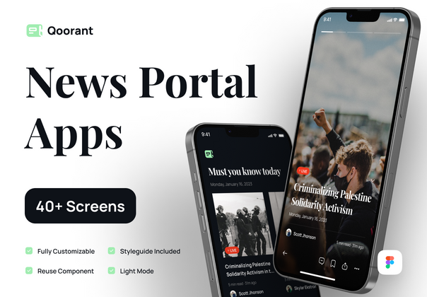 Qoorant - 新闻门户移动应用程序 UI 工具包 (Qoorant - News Portal Mobile Apps UI Kit)