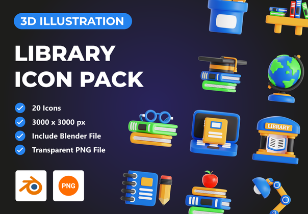 图书馆 3D 图标包 (Library 3D Icon Pack)