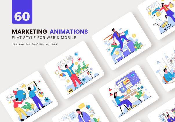 数字营销动画 - 平面概念 (Digital Marketing Animations - Flat Concept)