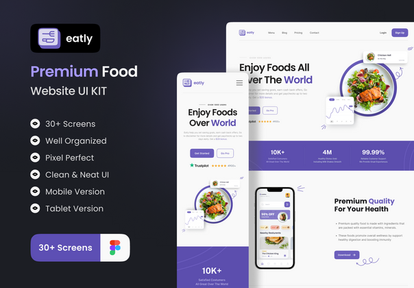 Eatly - 食品配送着陆页 UI KIT (Eatly - Food Delivery Landing Page UI KIT)