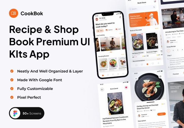 CookBok - 食谱和图书商店高级用户界面 KIts 应用程序 (CookBok - Recipe & Book Store Premium UI KIts App)