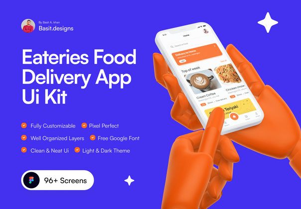Eatries 食品配送应用程序 UI 工具包 (Eatries Food Delivery app UI kit)