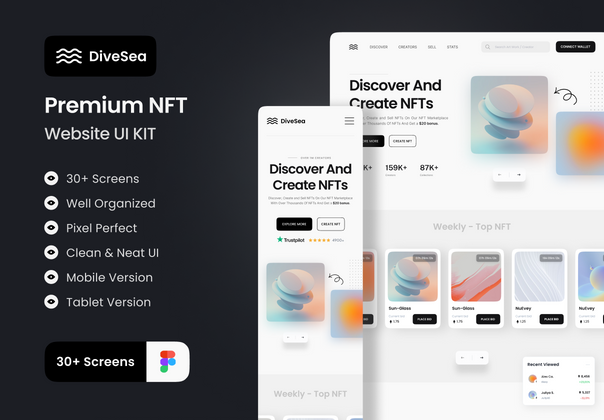 DiveSea - NFT 市场着陆页 UI KIT (DiveSea - NFT Market Landing Page UI KIT)