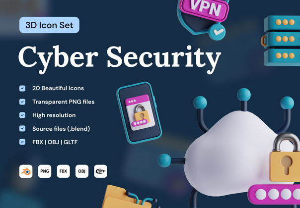 网络安全 3D 图标集 (Cyber Security 3D Icon Set)