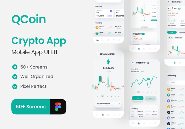 Q Coin - 加密钱包和金融应用程序 UI 工具包 (Q Coin - Crypto Wallet And Finance App UI Kit)