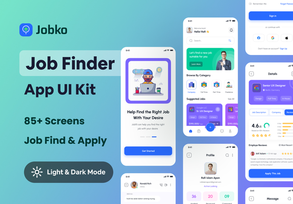 Jobko - Job Finder Mobile App UI KIt (Jobko - Job Finder Mobile App UI KIt)