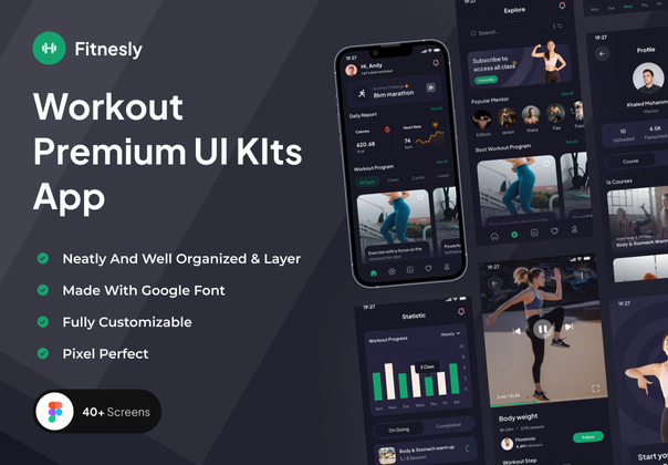 Fitnesly - 健身高级用户界面 KIts (Fitnesly - Workout Premium UI KIts)