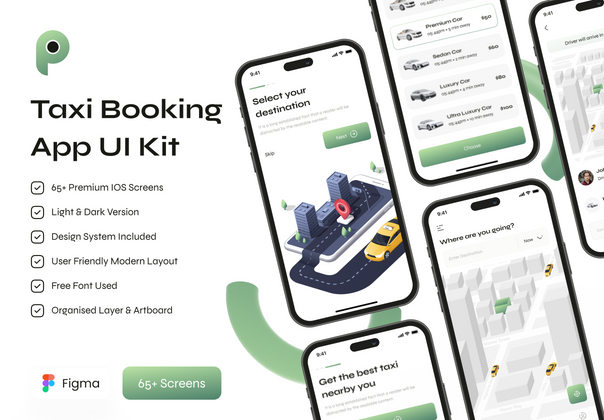 出租车预订应用程序 UI 工具包 (Taxi Booking App UI Kit)
