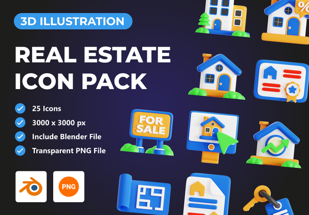 房地产 3D 图标包 (Real Estate 3D Icon Pack)
