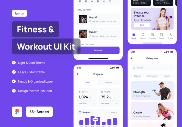 Sporter - 健身应用程序 UI 工具包 (Sporter - Fitness & Workout App UI Kit)