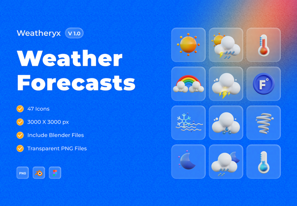 Weatheryx - 天气预报 3D 图标包 (Weatheryx - Weather Forecasts 3D Icons Pack)