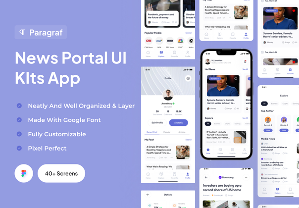 Paragraf - 新闻门户应用程序用户界面套件 (Paragraf - News Portal App Ui Kits)