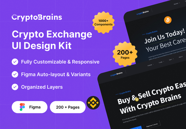 CryptoBrains 加密货币交易所 Figma 模板 (CryptoBrains Crypto Exchange Figma Template)