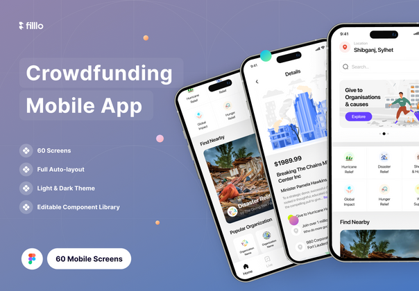 Filllo 众筹应用程序 UI 工具包 (Filllo Crowdfunding App UI Kit)
