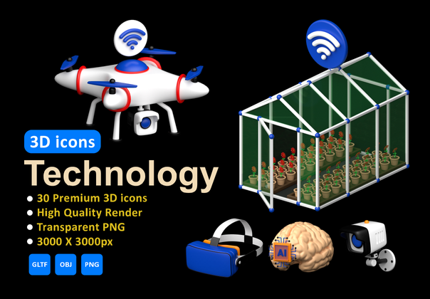 技术 3D 图标集 (Technology 3D icons Set)