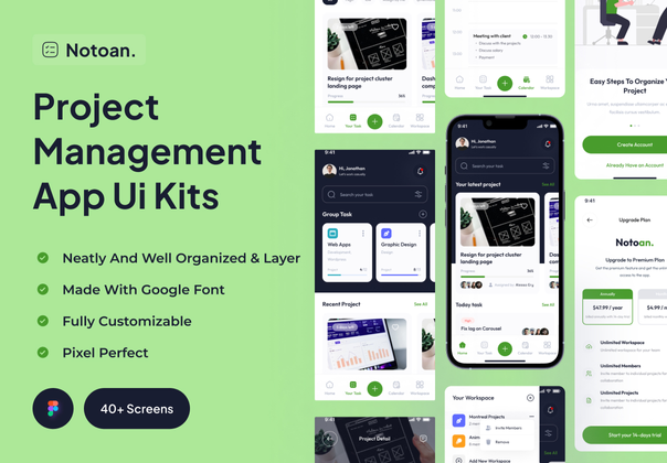 Notoan - 项目管理应用程序 Ui 工具包 (Notoan - Project Management App Ui Kits)