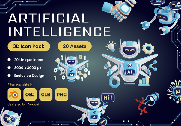 人工智能 3D 图标包 (Artificial Intelligence 3D Icon Pack)