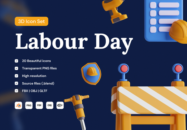 劳动节 3D 图标集 (Labour Day 3D Icon Set)
